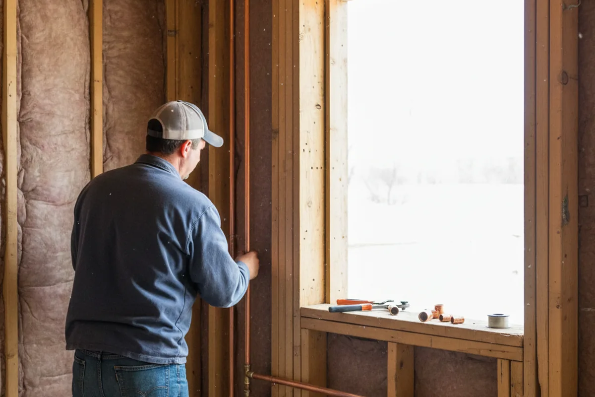 Licensed plumber running new copper supply lines in a Fredericksburg home
